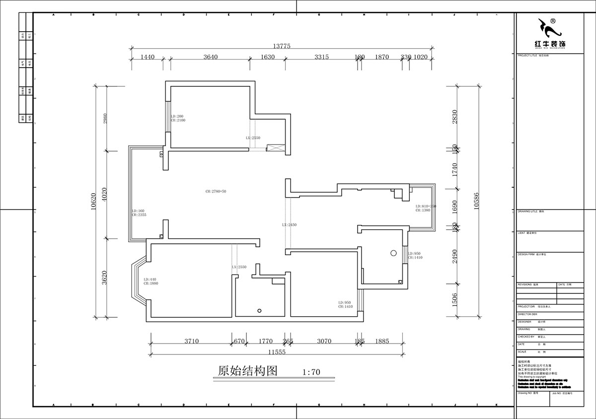蒋琛｜香榭里8-2-901-108㎡-现代简约风格｜3室2厅2卫｜老房装修｜定制家｜全包16万｜00_01原始结构图